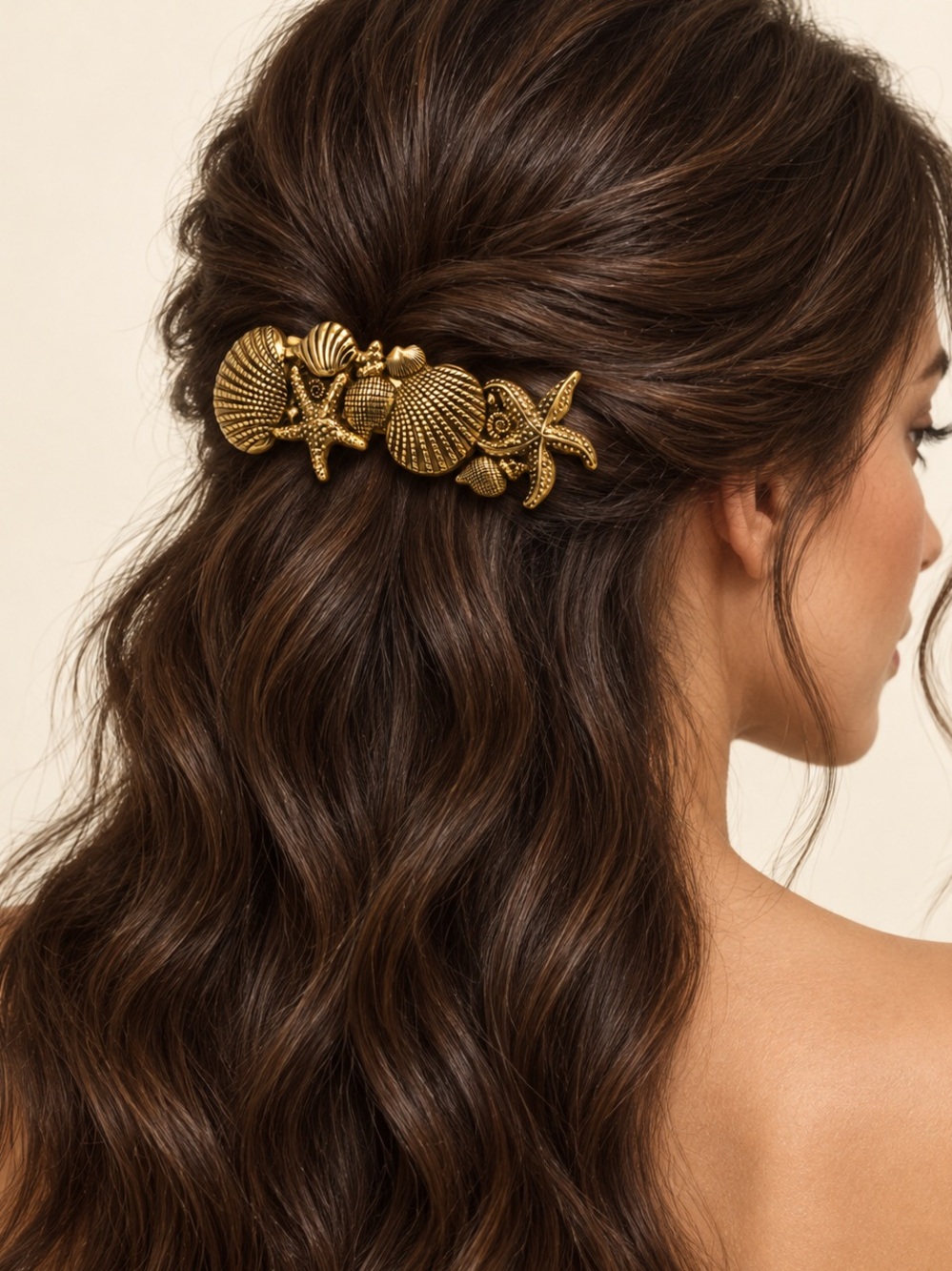 Vintage Golden Seashell Hair Barrette